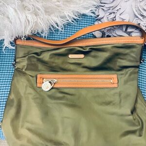 Olive Green and Tan Women's Bag